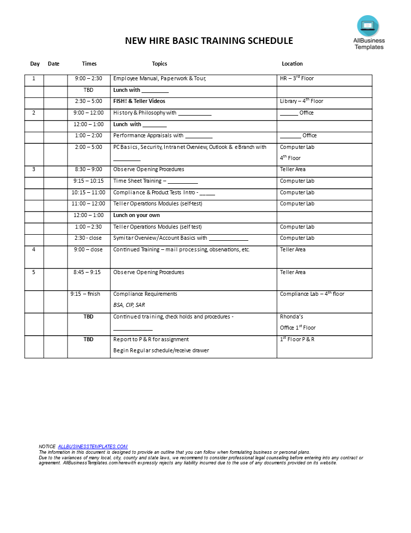 new hire training agenda Hauptschablonenbild