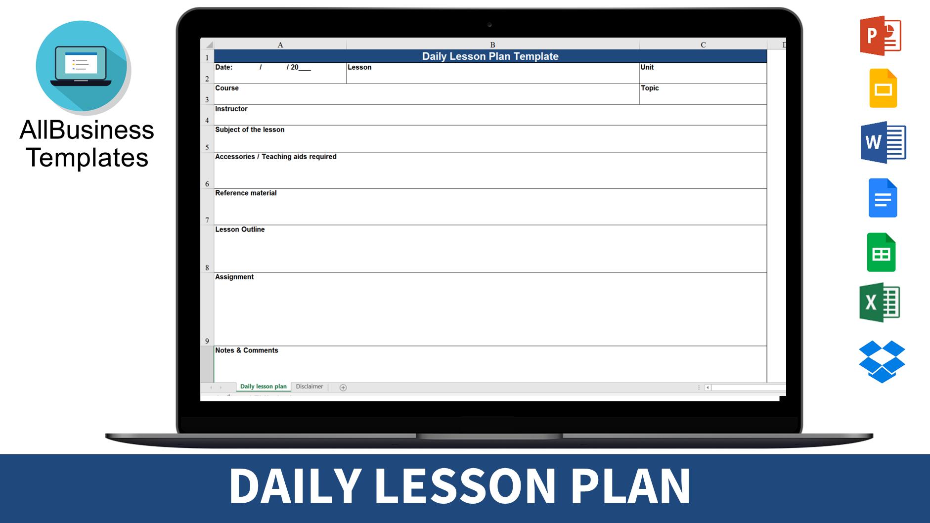 Daily Lesson Plan Template editable main image