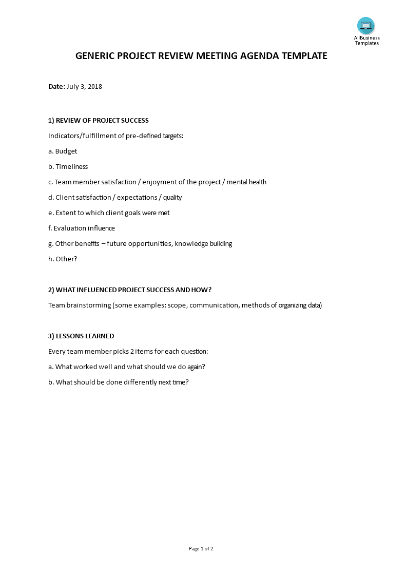 project review meeting agenda voorbeeld afbeelding 