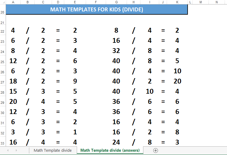 Math for Kids template dividing 模板