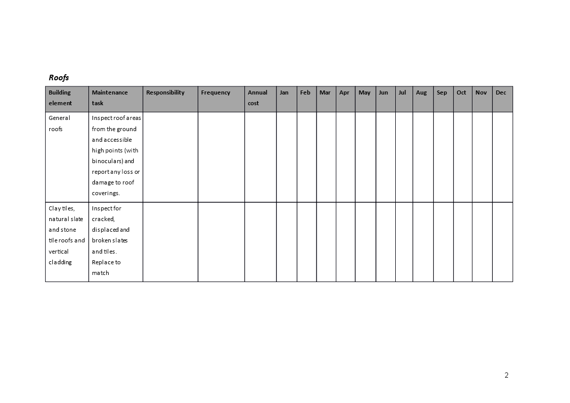 Onderhoudsplan Schema Template 模板