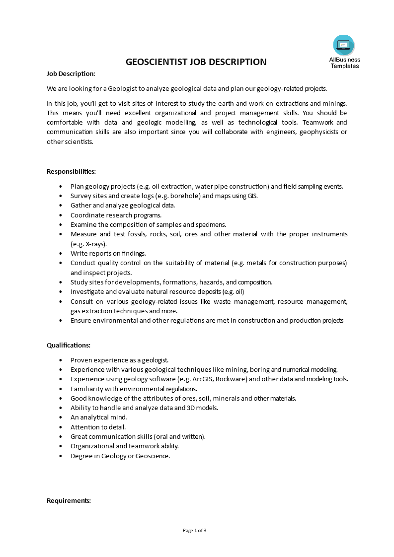 geoscientist job description voorbeeld afbeelding 