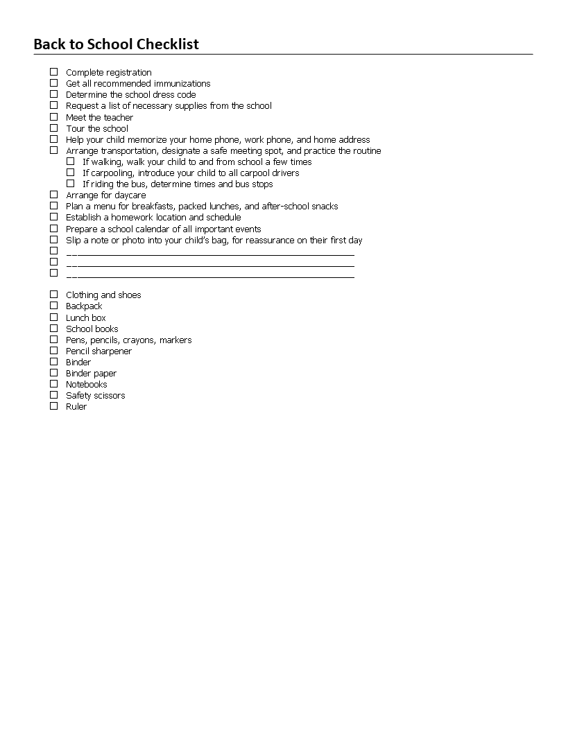 back to school checklist modèles