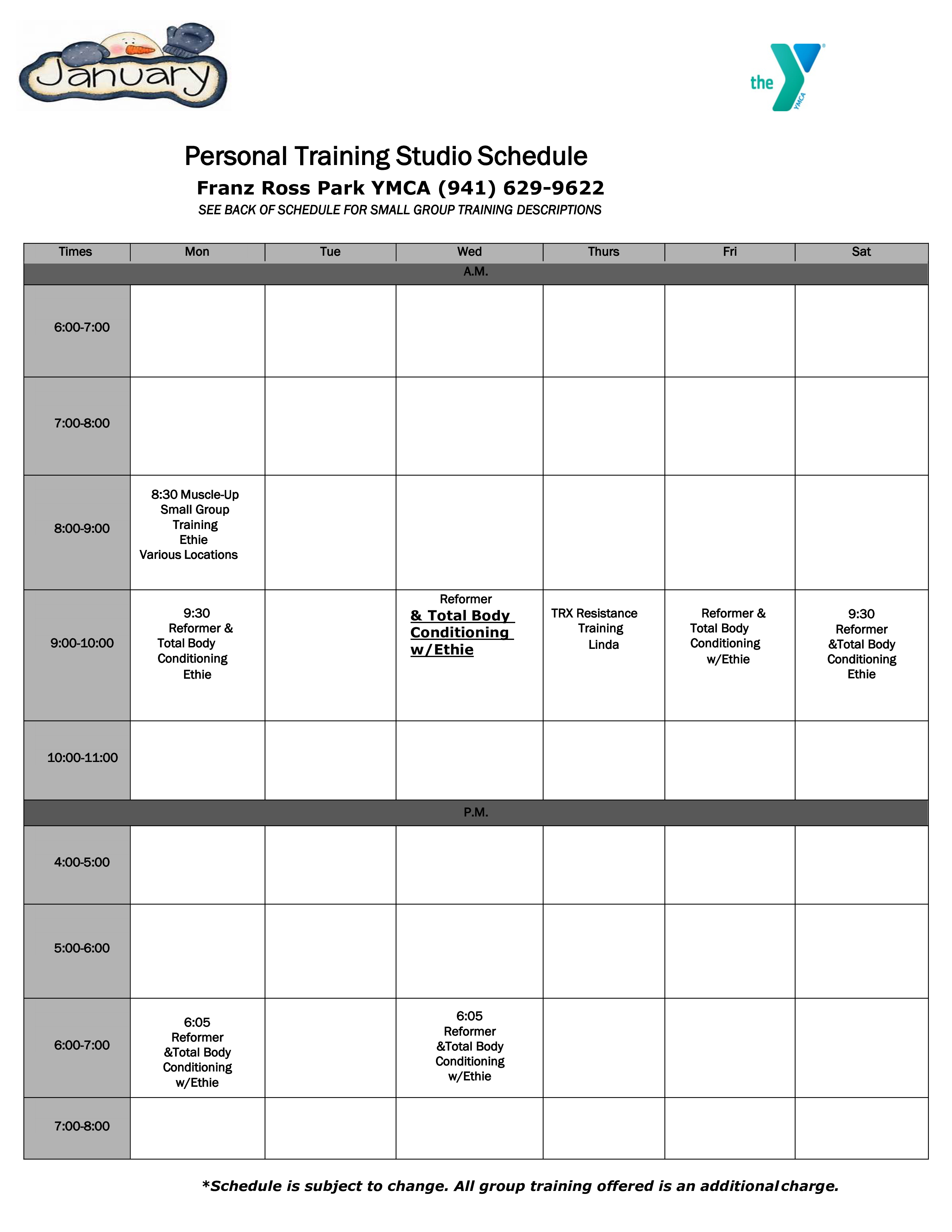 personal training studio schedule voorbeeld afbeelding 