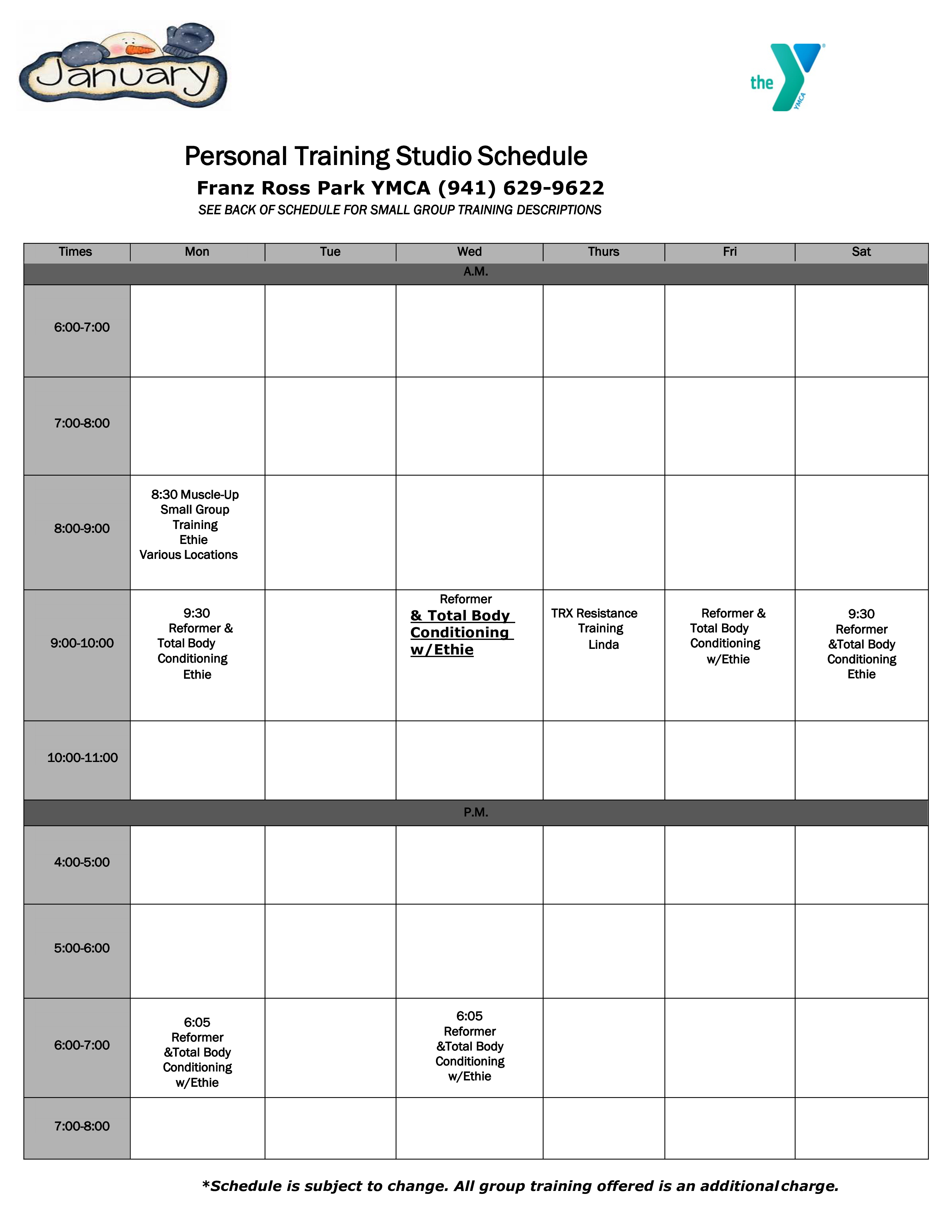 Personal Training Studio Schedule Templates At Allbusinesstemplates