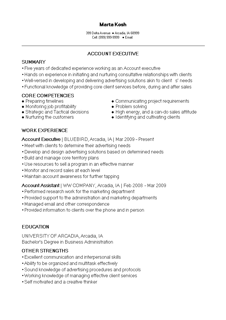 Sales Account Executive Resume sample 模板