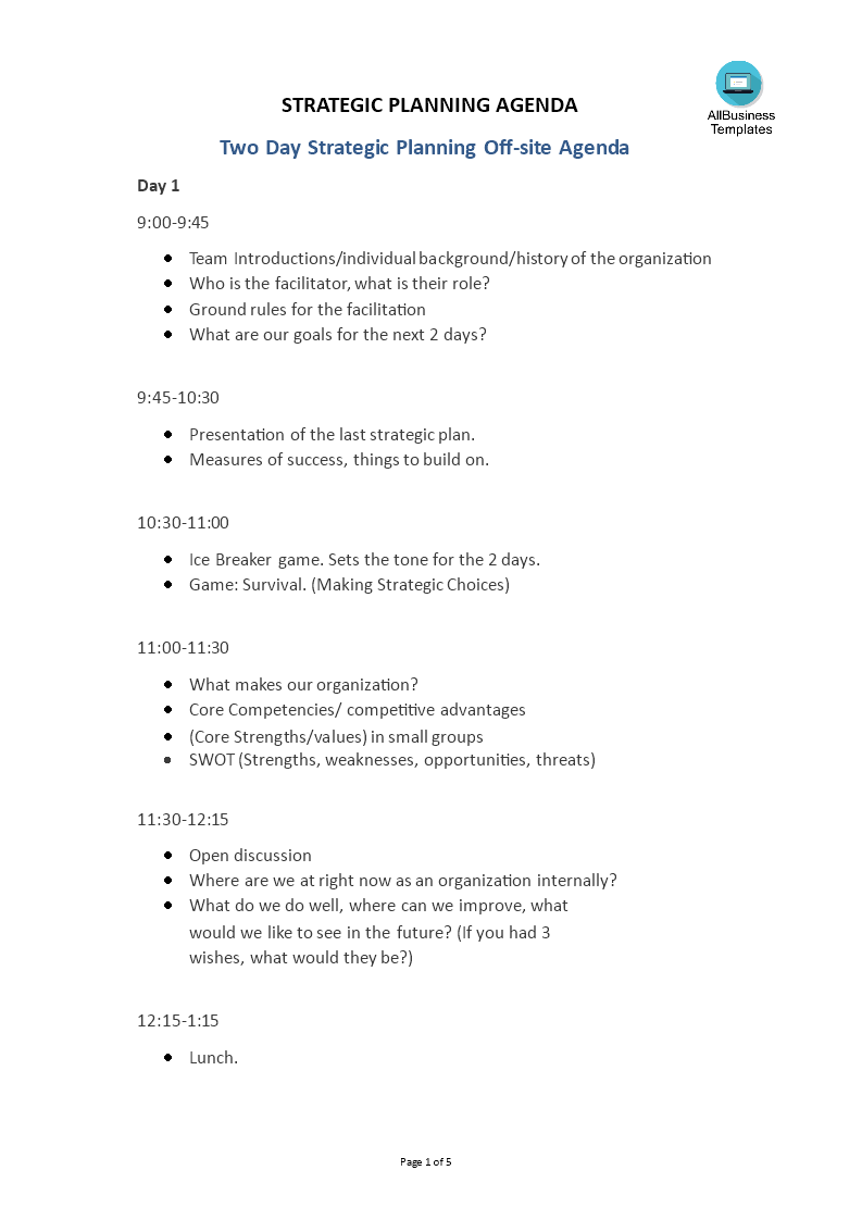Strategic Planning Agenda Templates at