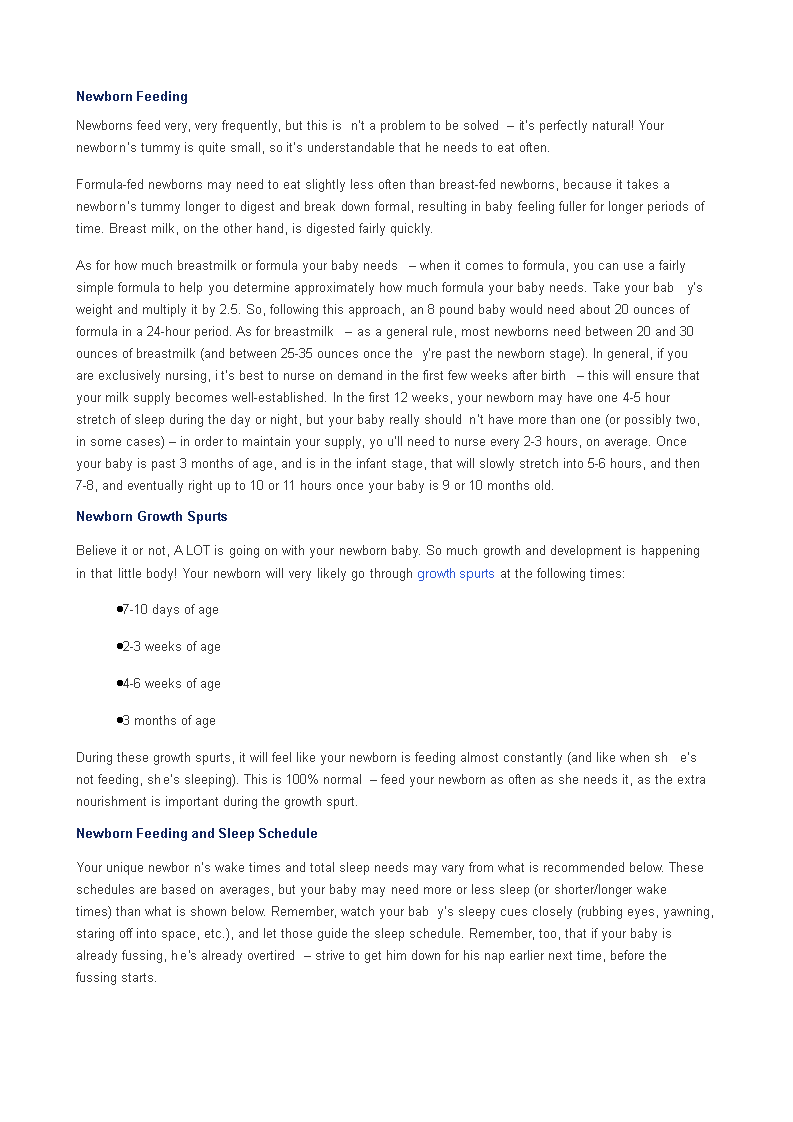 newborn baby feeding schedule template