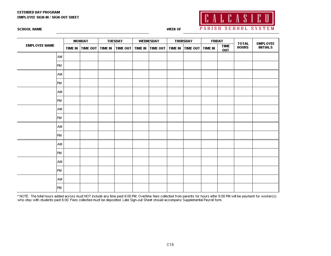 employee sign in sheet excel Hauptschablonenbild