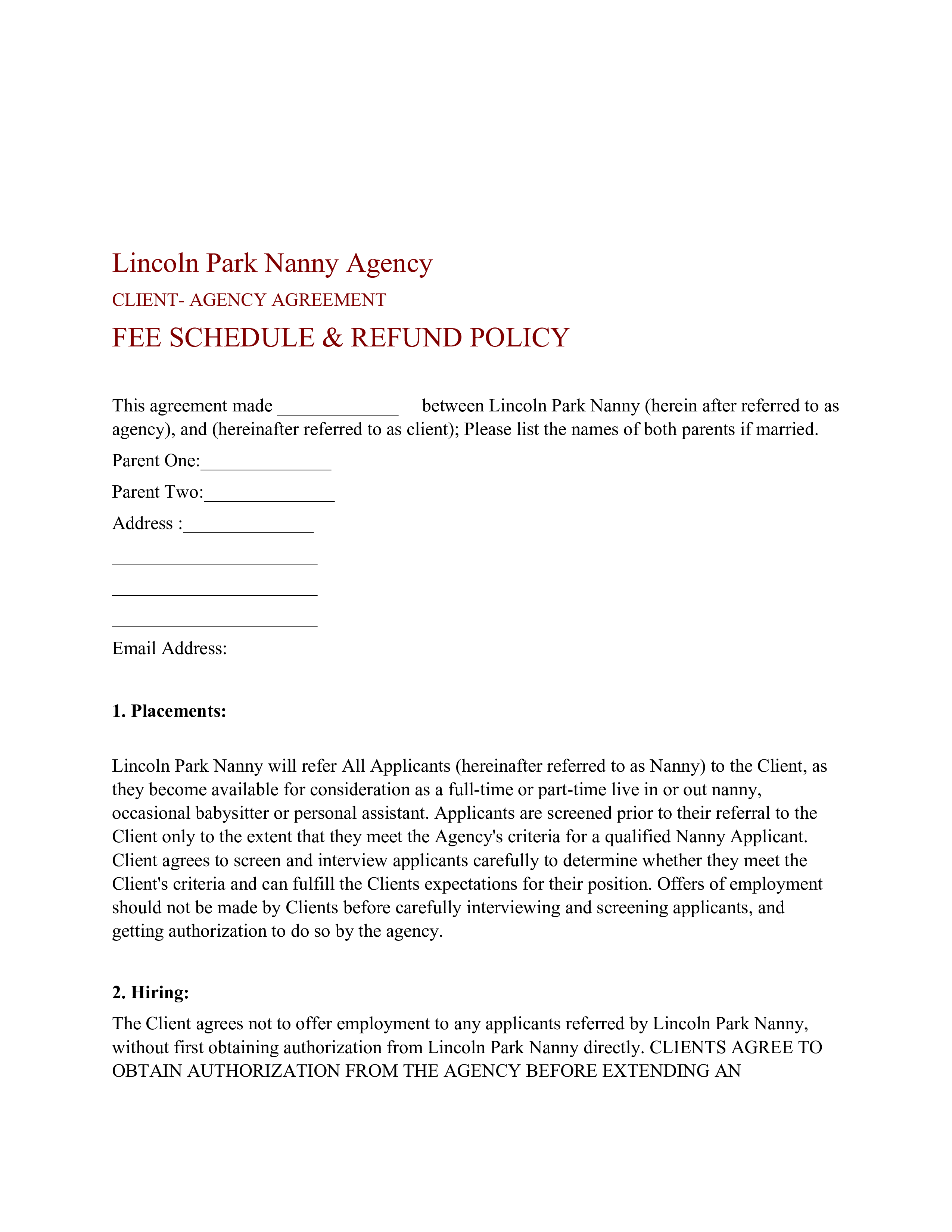 nanny agency contract template