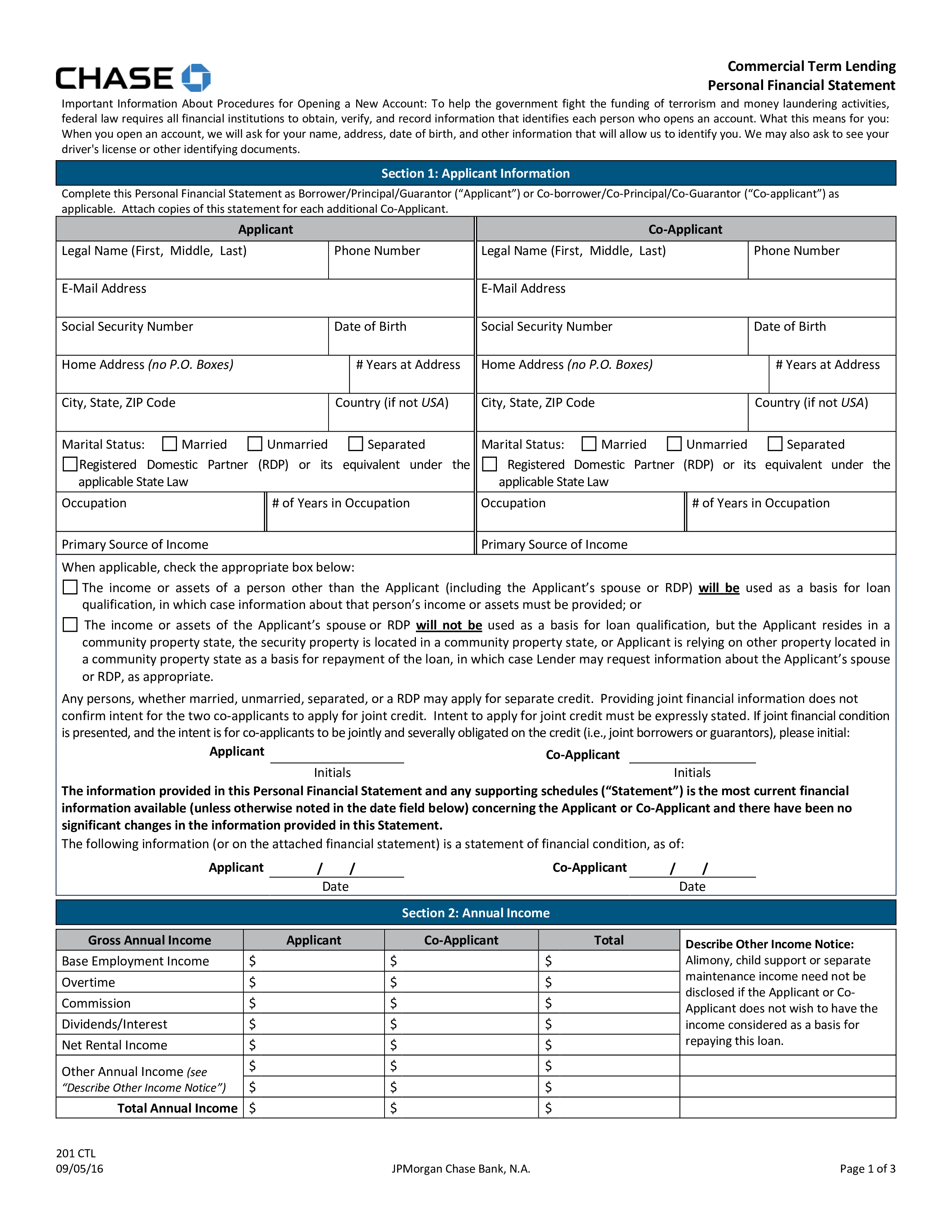 chase bank financial statement template