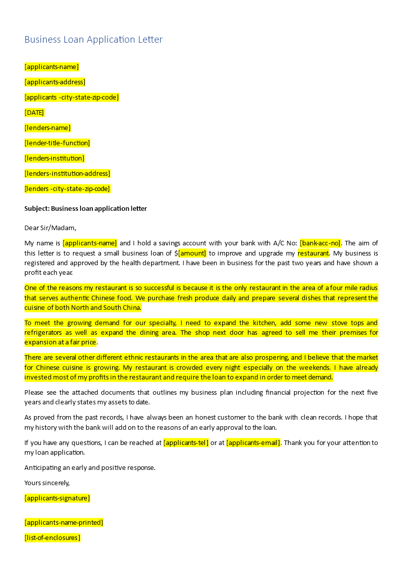 application letter to request for a loan