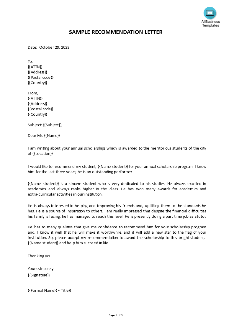 reference letter for employment Hauptschablonenbild