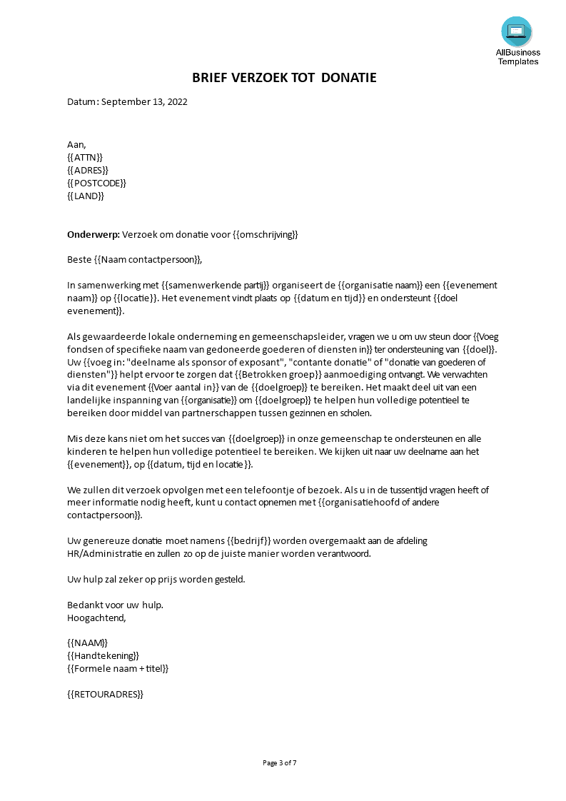 formele donatie verzoekbrief template