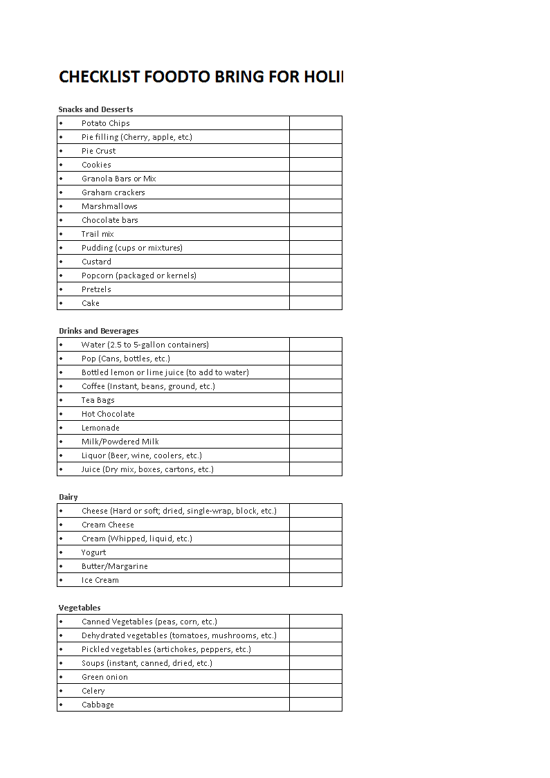 holiday packing checklist xlsx voorbeeld afbeelding 