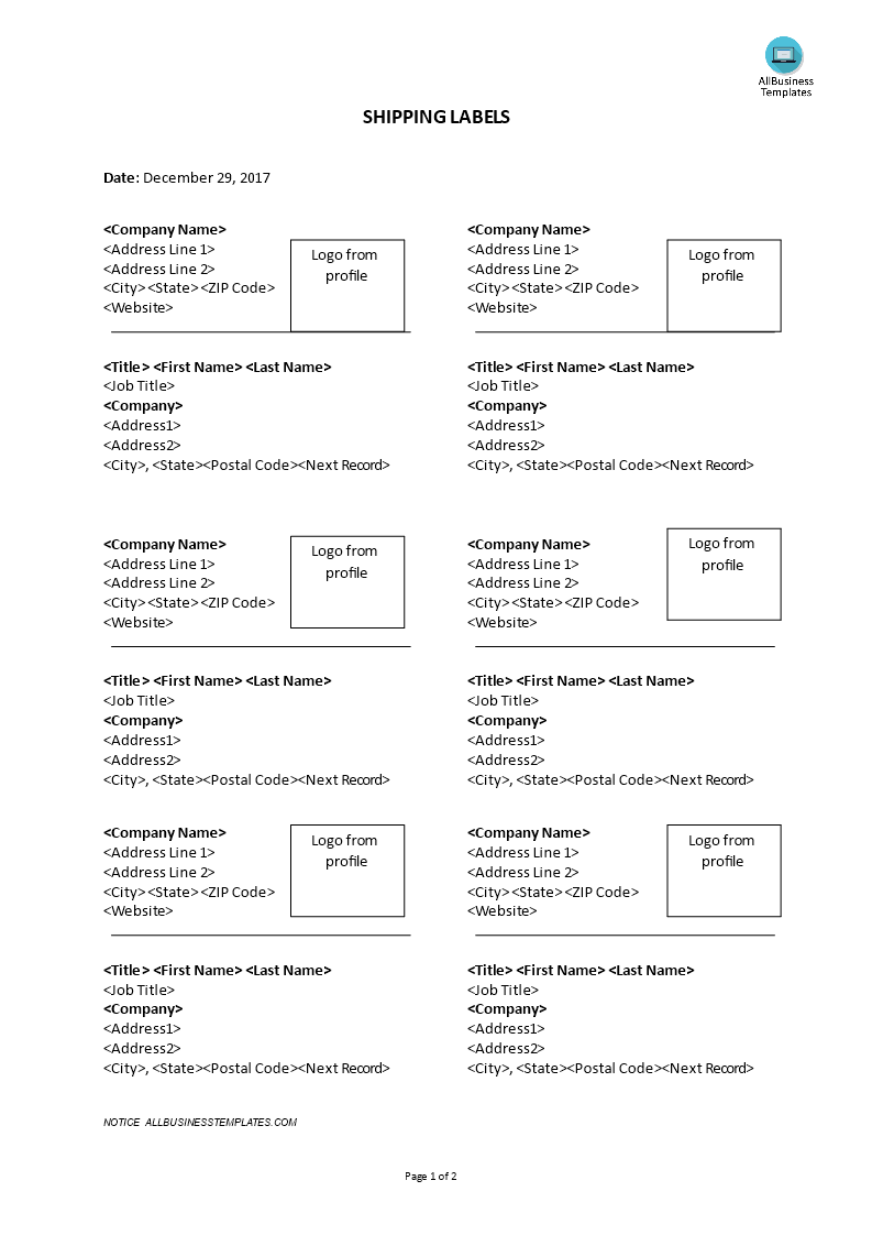 Shipping Label Templates at