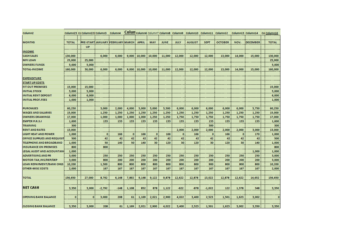 Cash flow statement Excel sheet main image