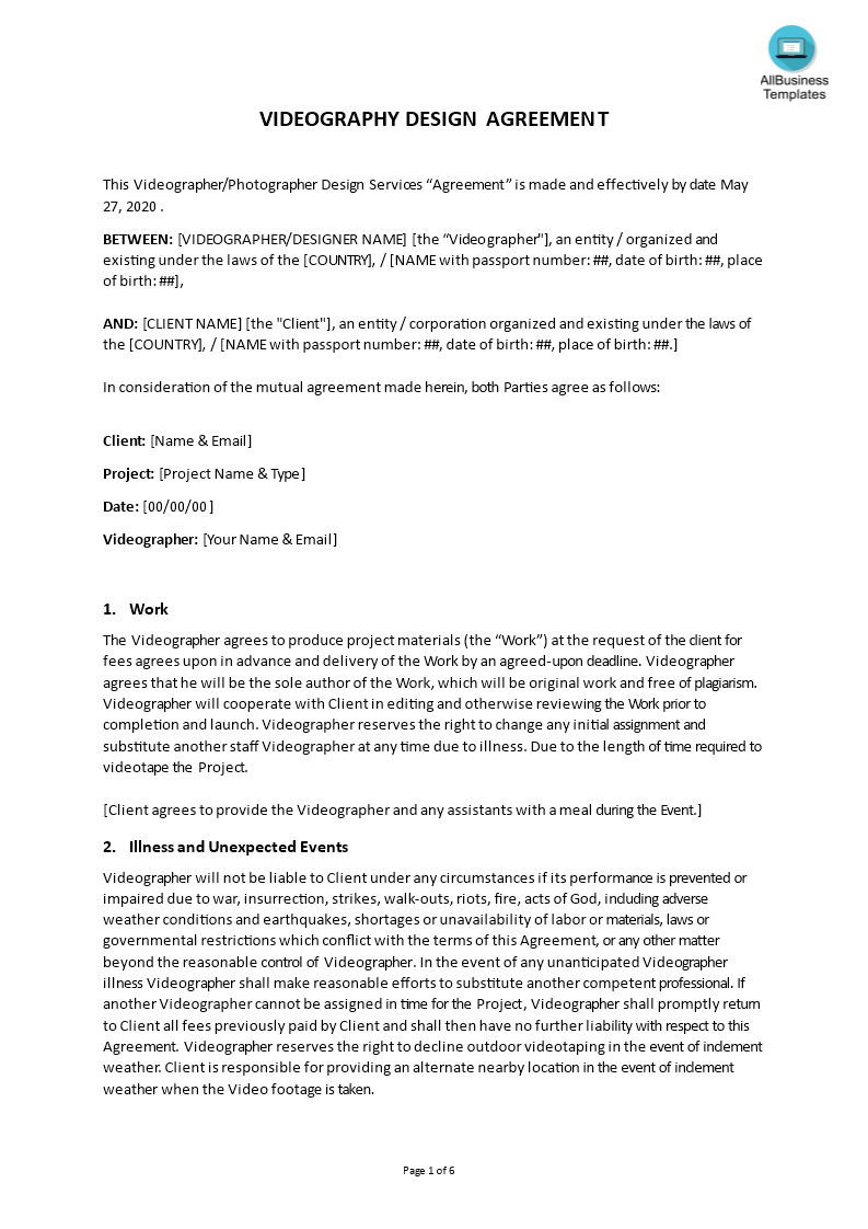 video designer agreement template