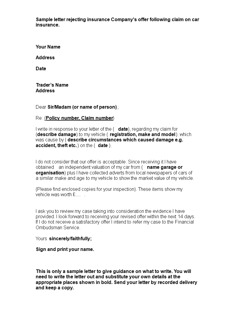 Sample Letter Of Claim To Insurance For Your Needs ...