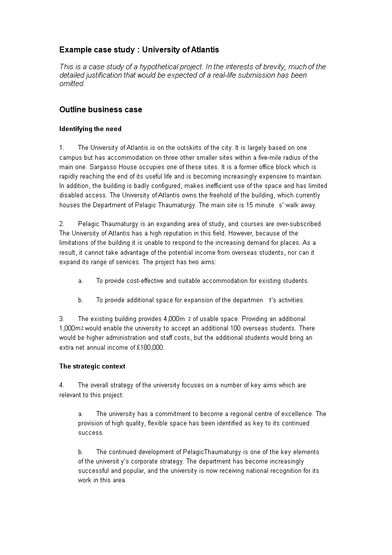 business case study template word