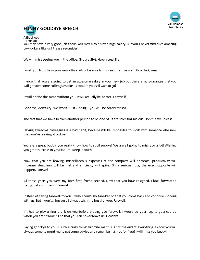 funny goodbye speech template