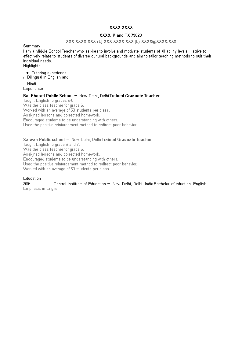 Trained Graduate Teacher Resume 模板