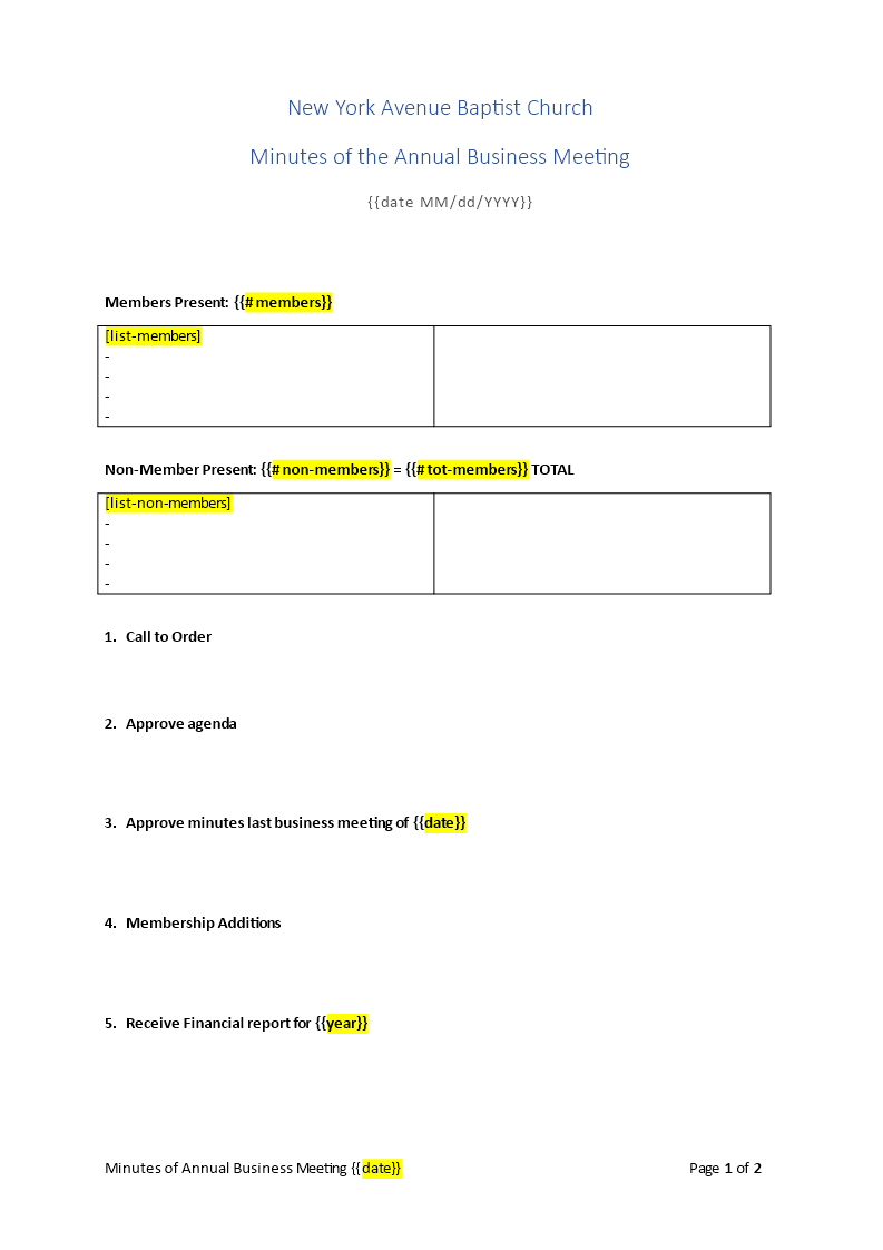 church business meeting minutes modèles