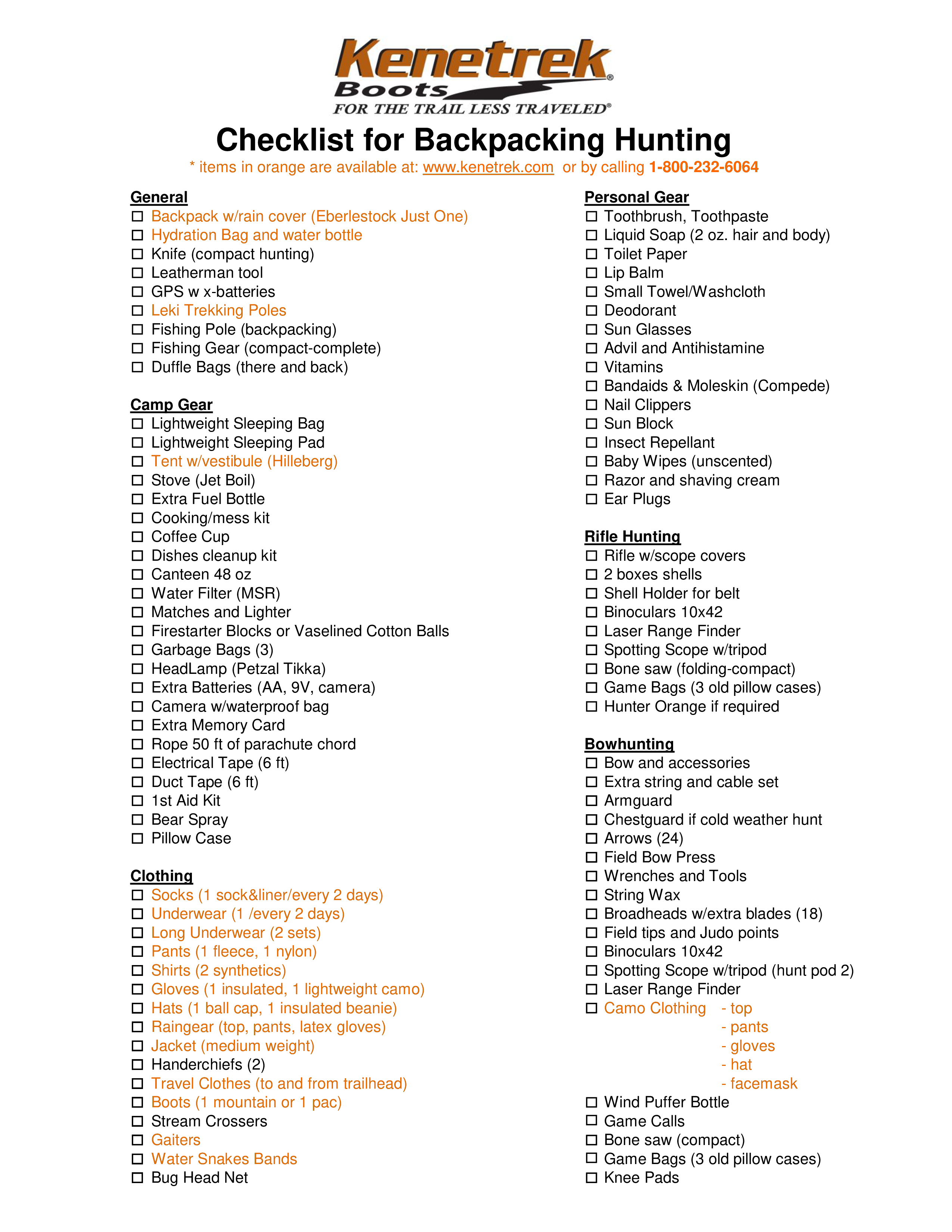 checklist for backpacking hunting voorbeeld afbeelding 