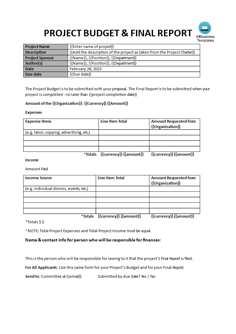 Project Budget Report Example | Templates at allbusinesstemplates.com