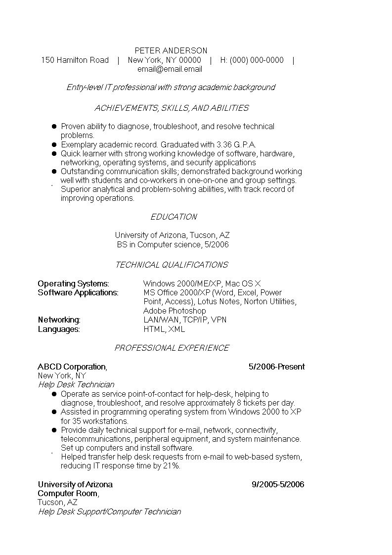 Entry Level It Resume Sample main image