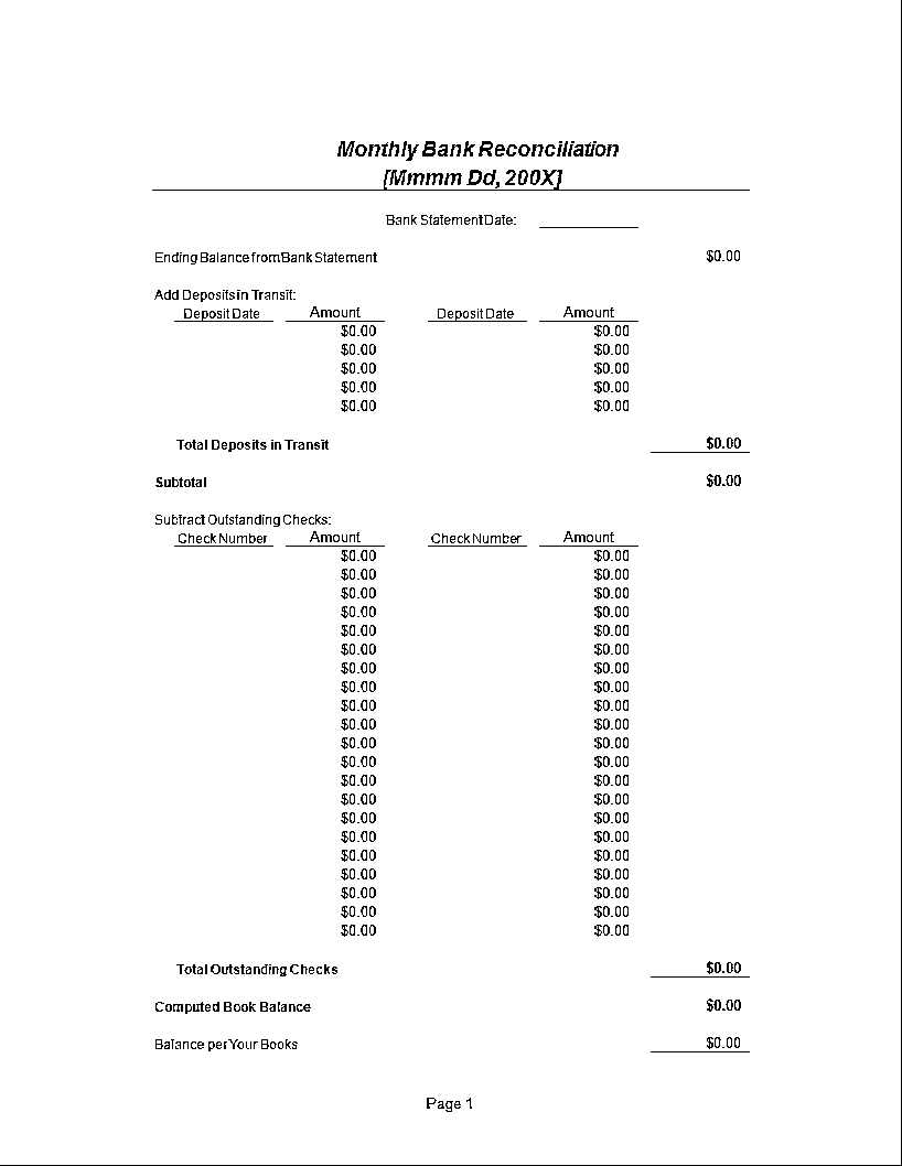 financial bank reconciliation excel spreadsheet Hauptschablonenbild