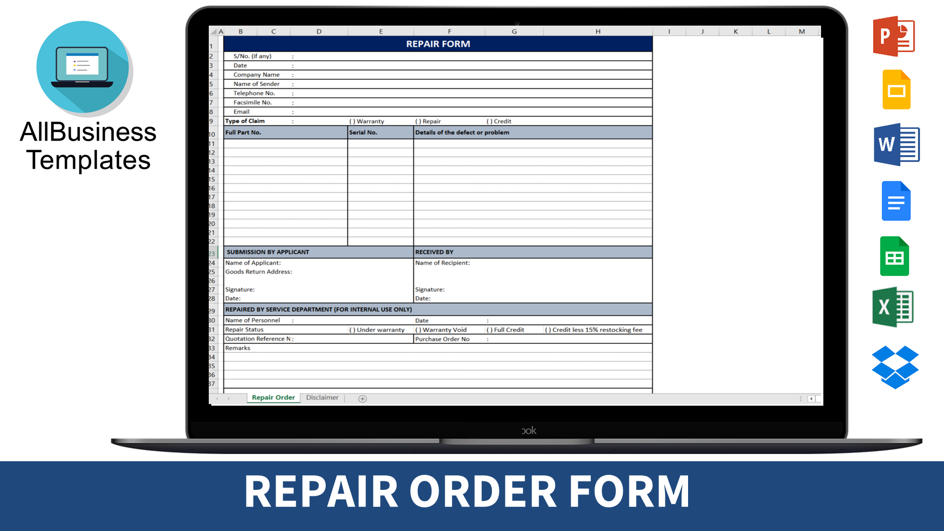 repair order template voorbeeld afbeelding 