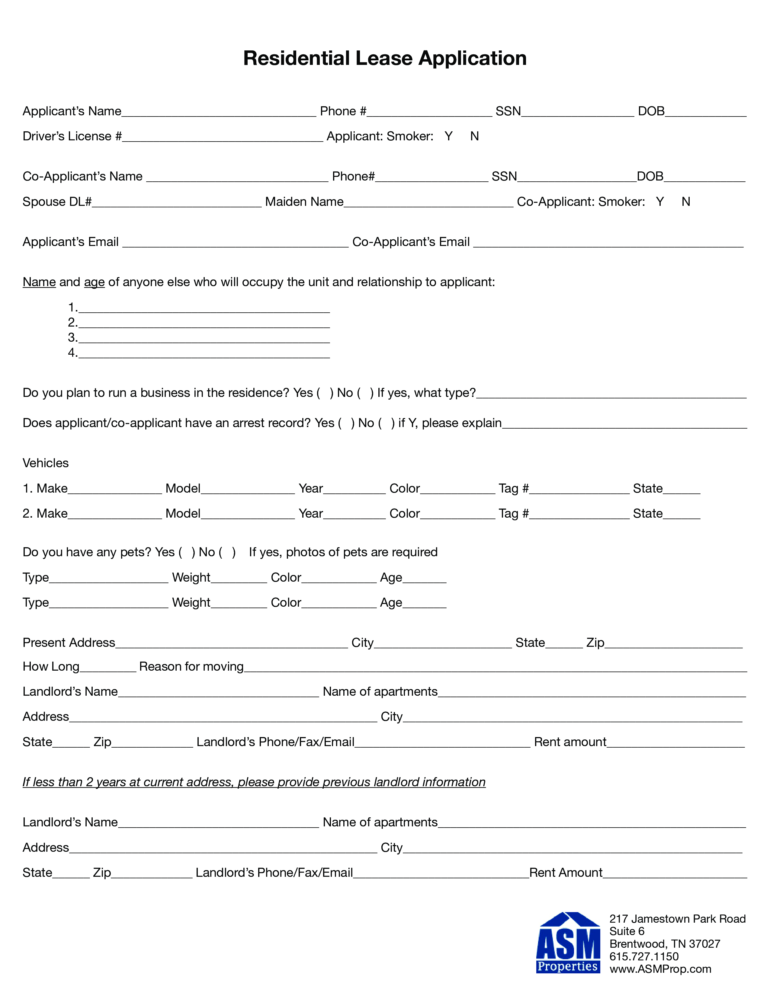 residential lease application form example modèles