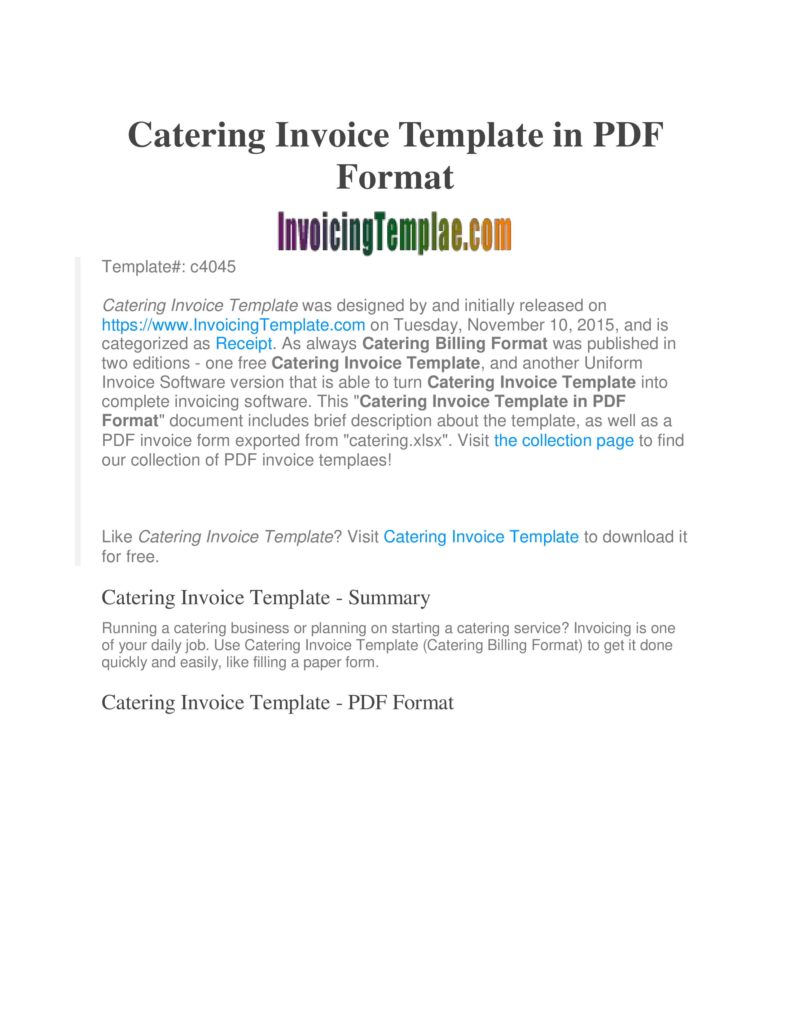 Printable Catering Invoice 模板