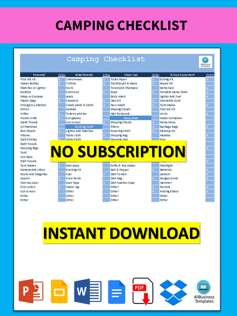 camping checklist excel template