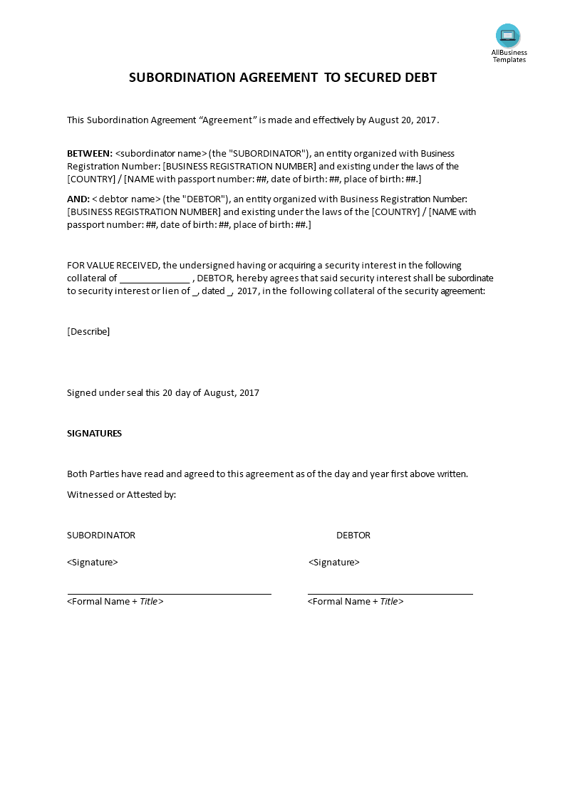 subordination agreement template