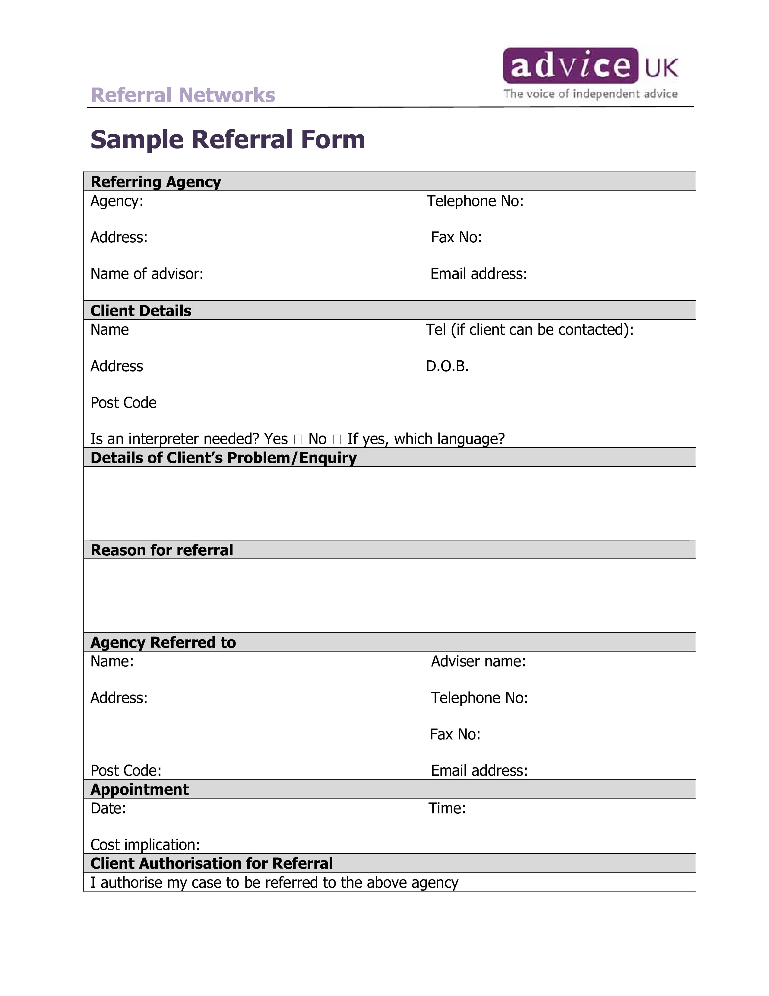 basic referral form Hauptschablonenbild