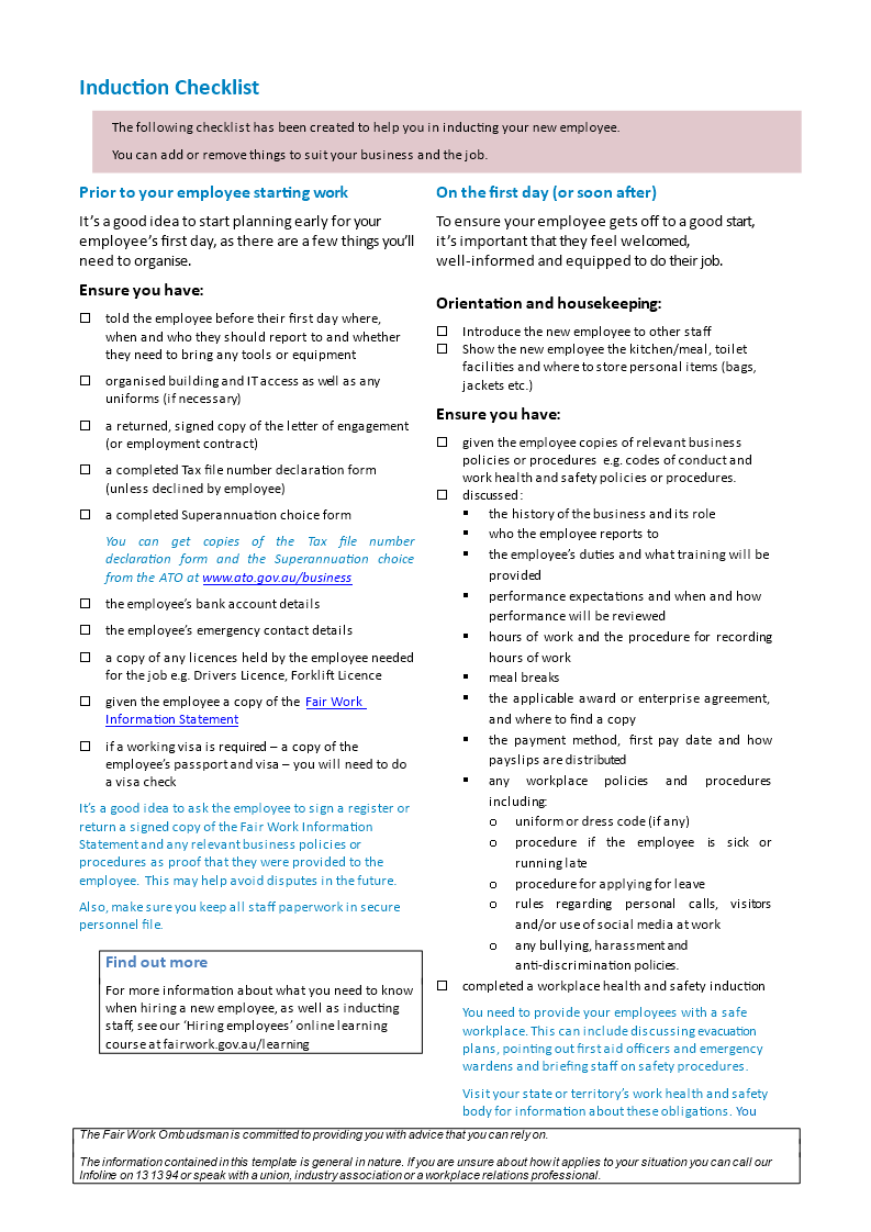 new employee introduction checklist voorbeeld afbeelding 