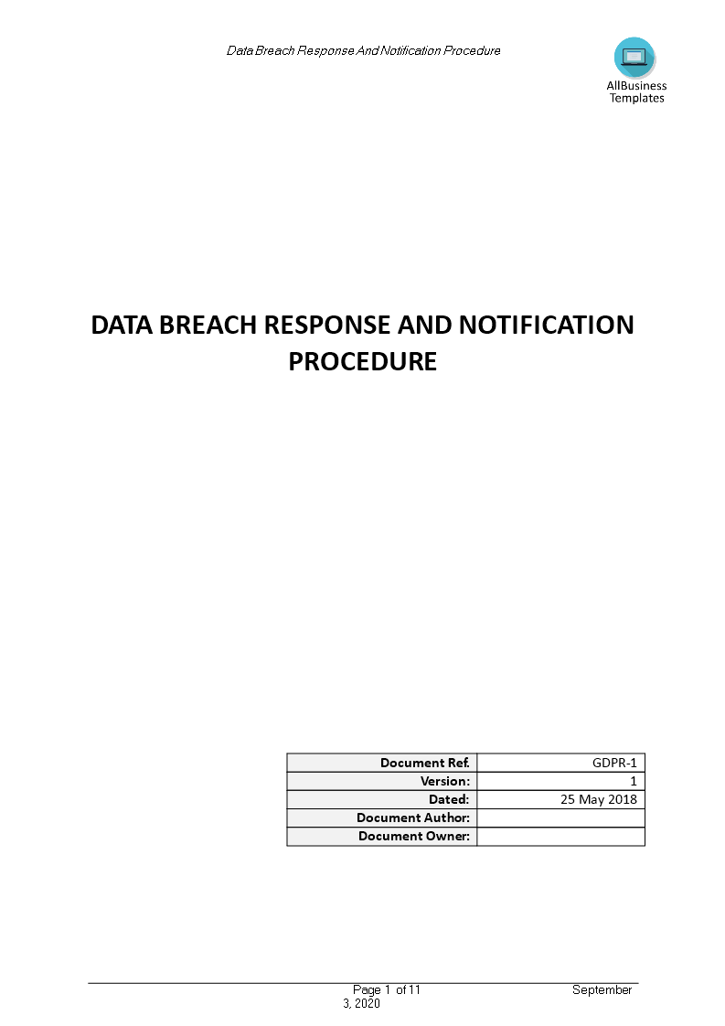 GDPR Data Breach Response Notification Procedure 模板