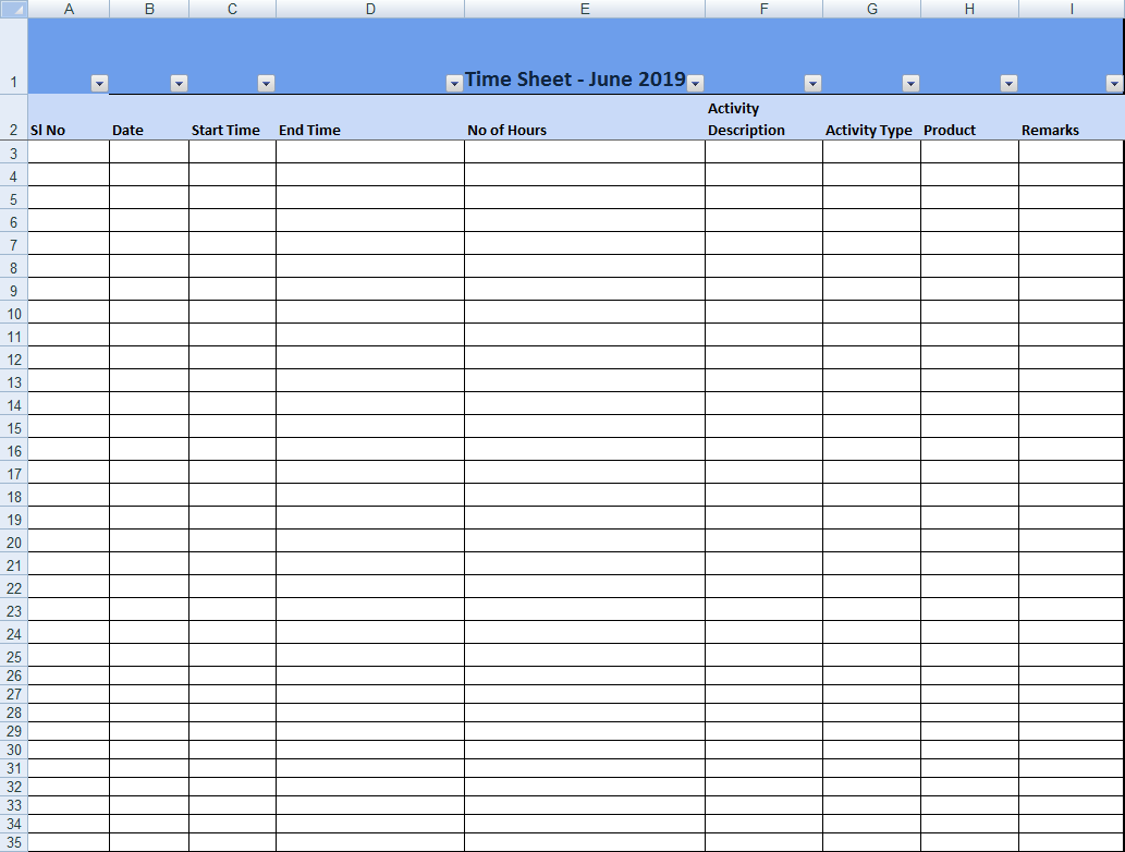 Monthly Timesheet Template in excel main image