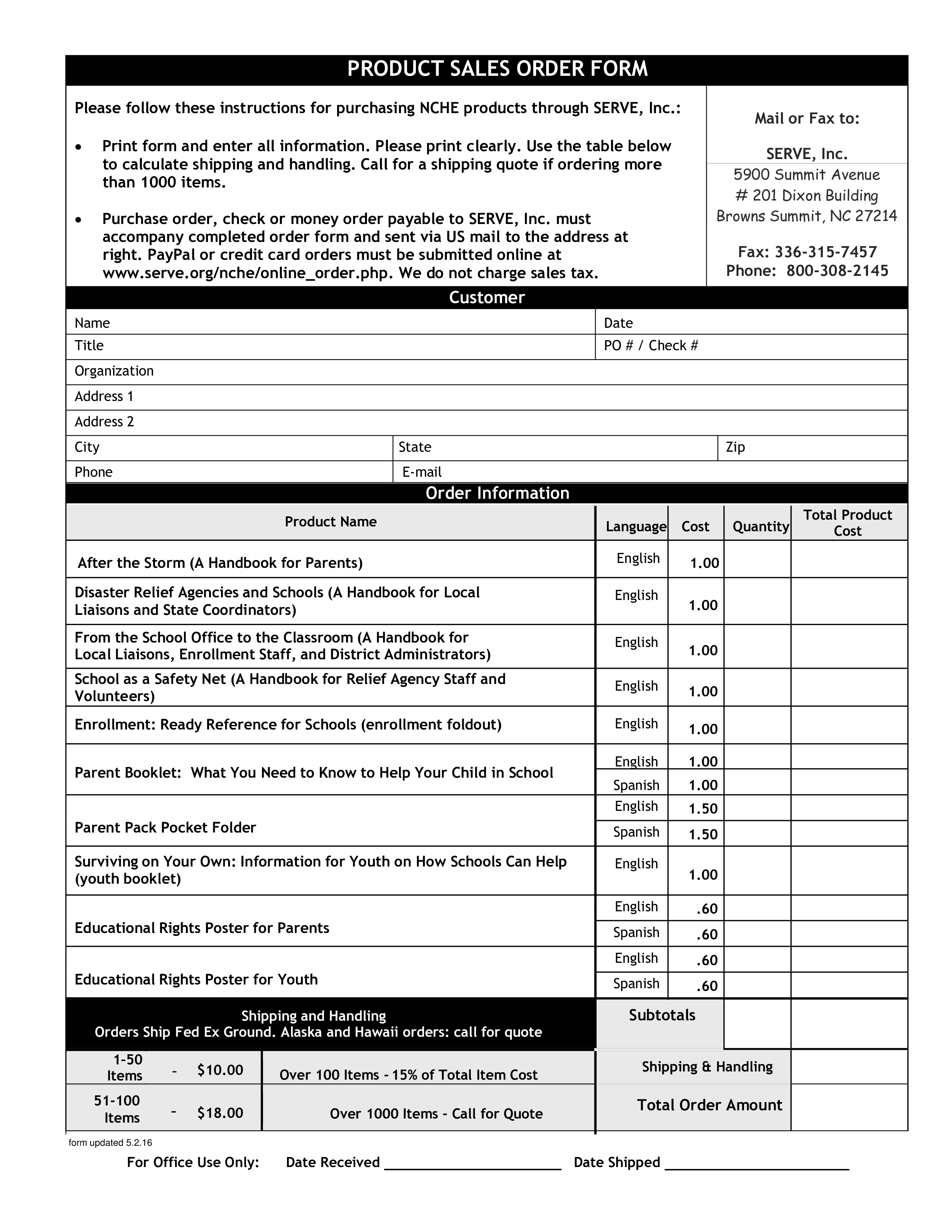 product order form Hauptschablonenbild