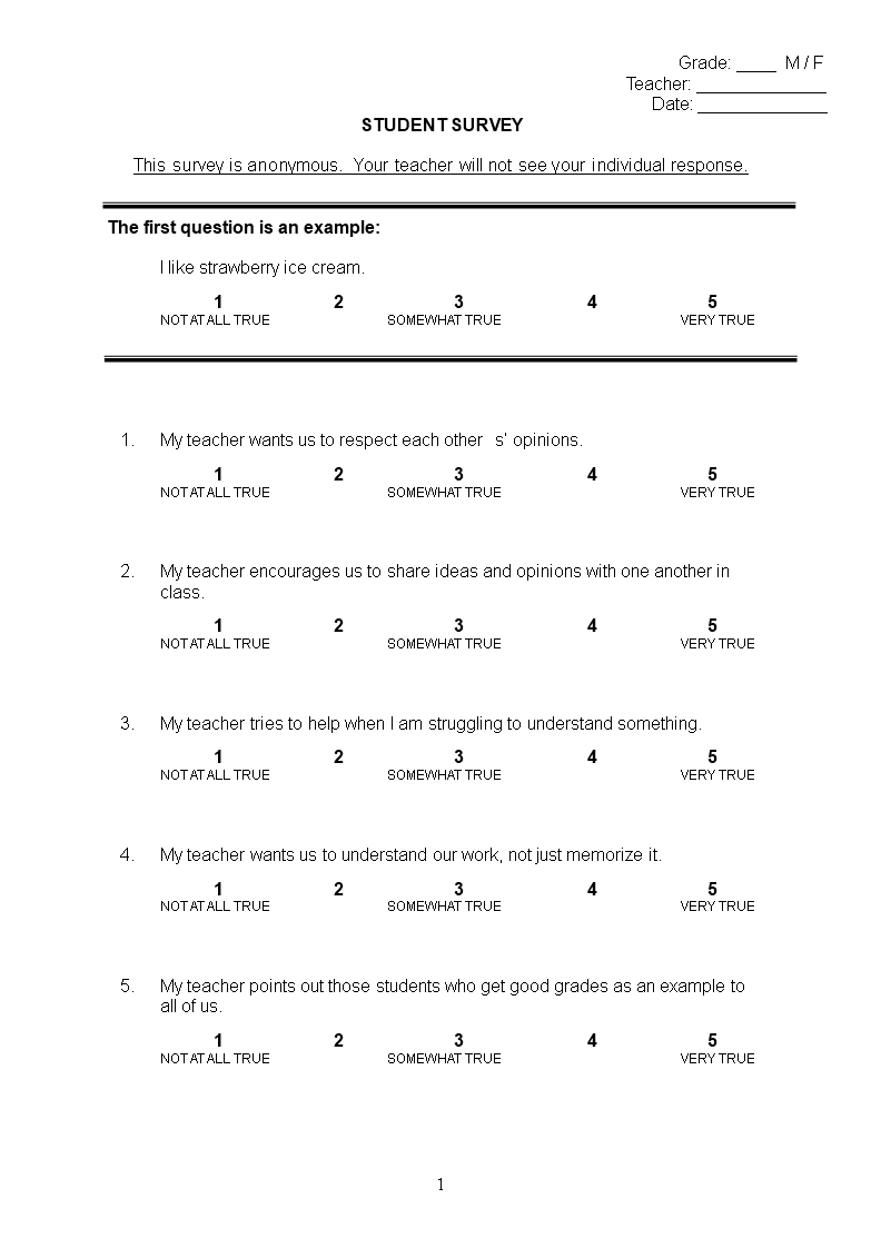Student Survey template Templates at