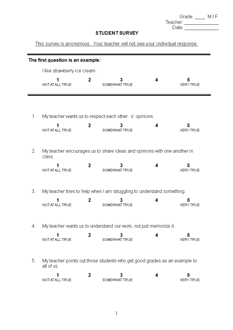 student survey template modèles