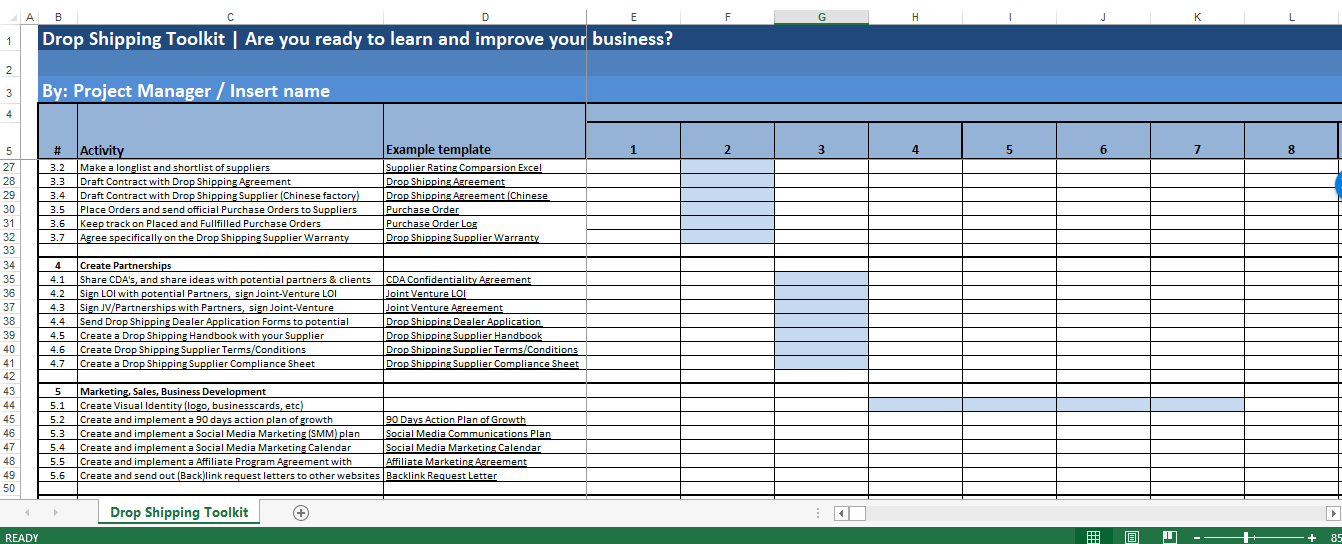 drop shipping planning gantt chart plantilla imagen principal