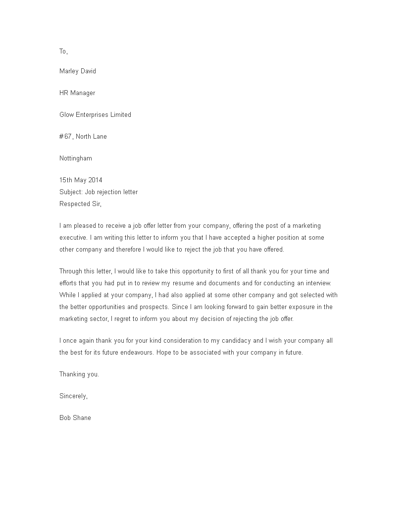 basic job rejection letter Hauptschablonenbild