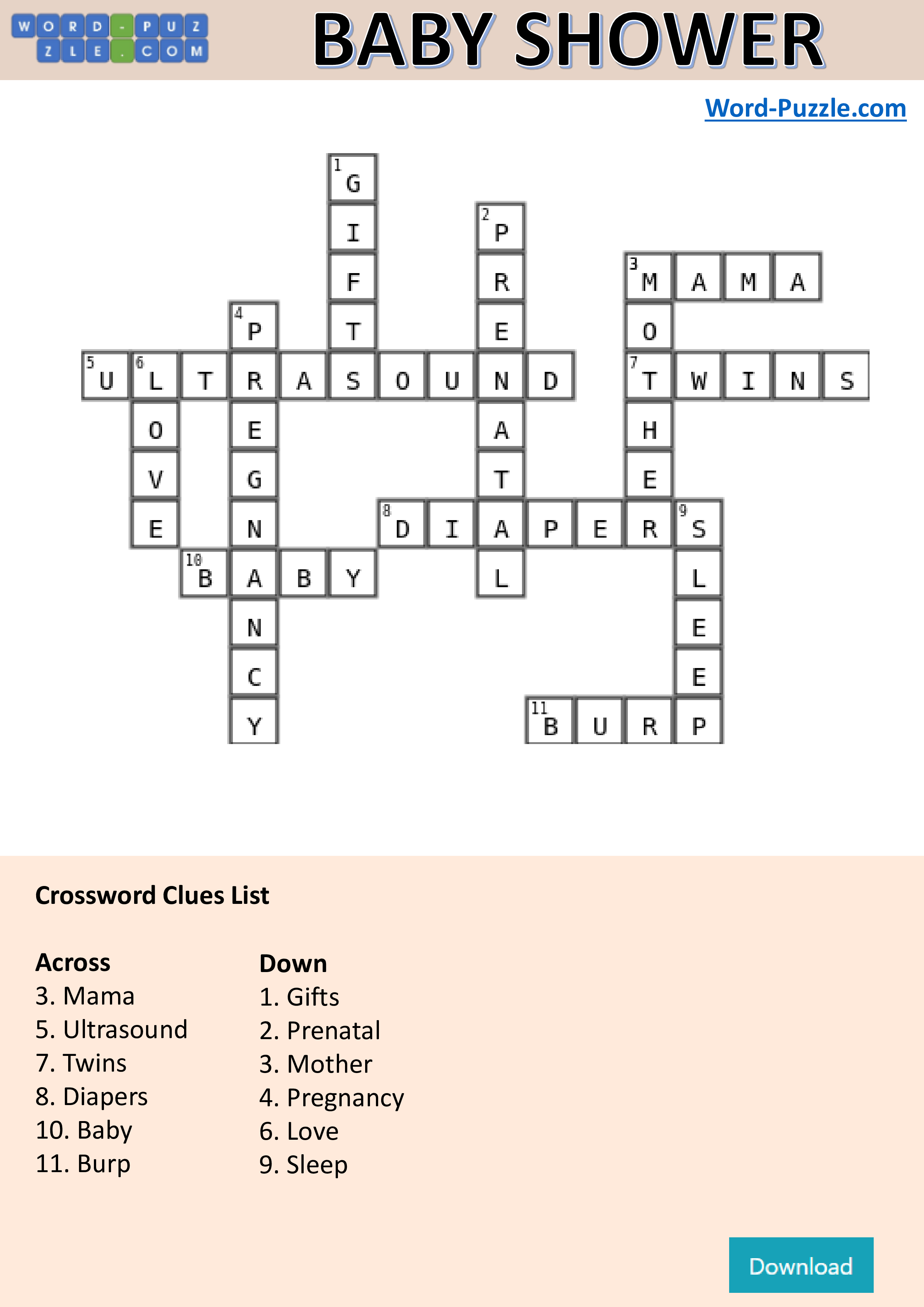 Juegos Para Baby Shower Crucigrama Con Respuestas Gratis Crosswords