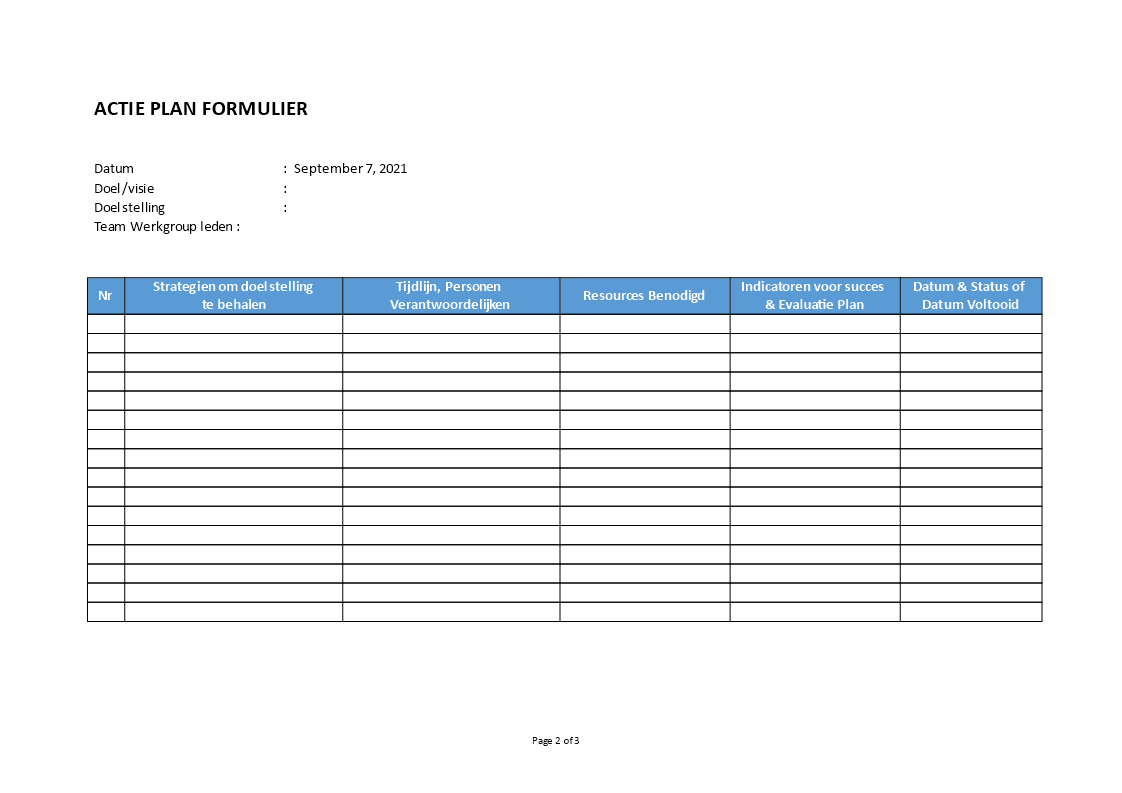 actie plan template modèles