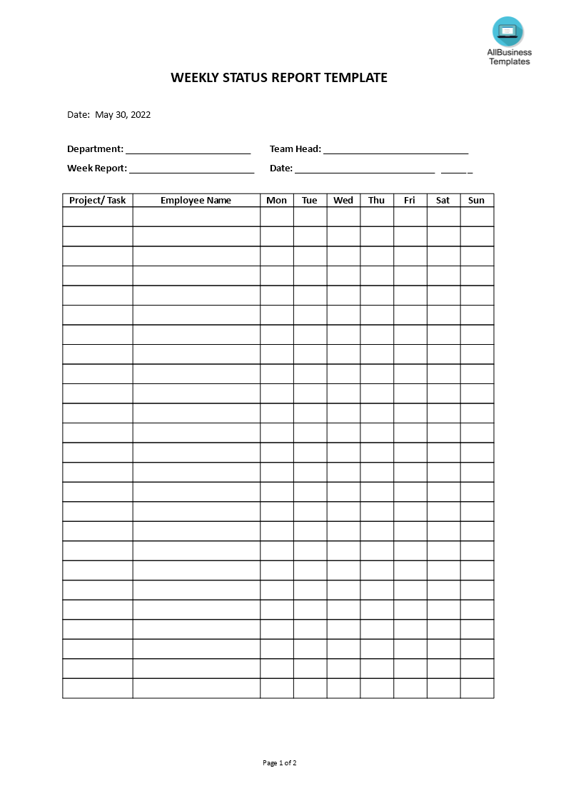 weekly status report template plantilla imagen principal