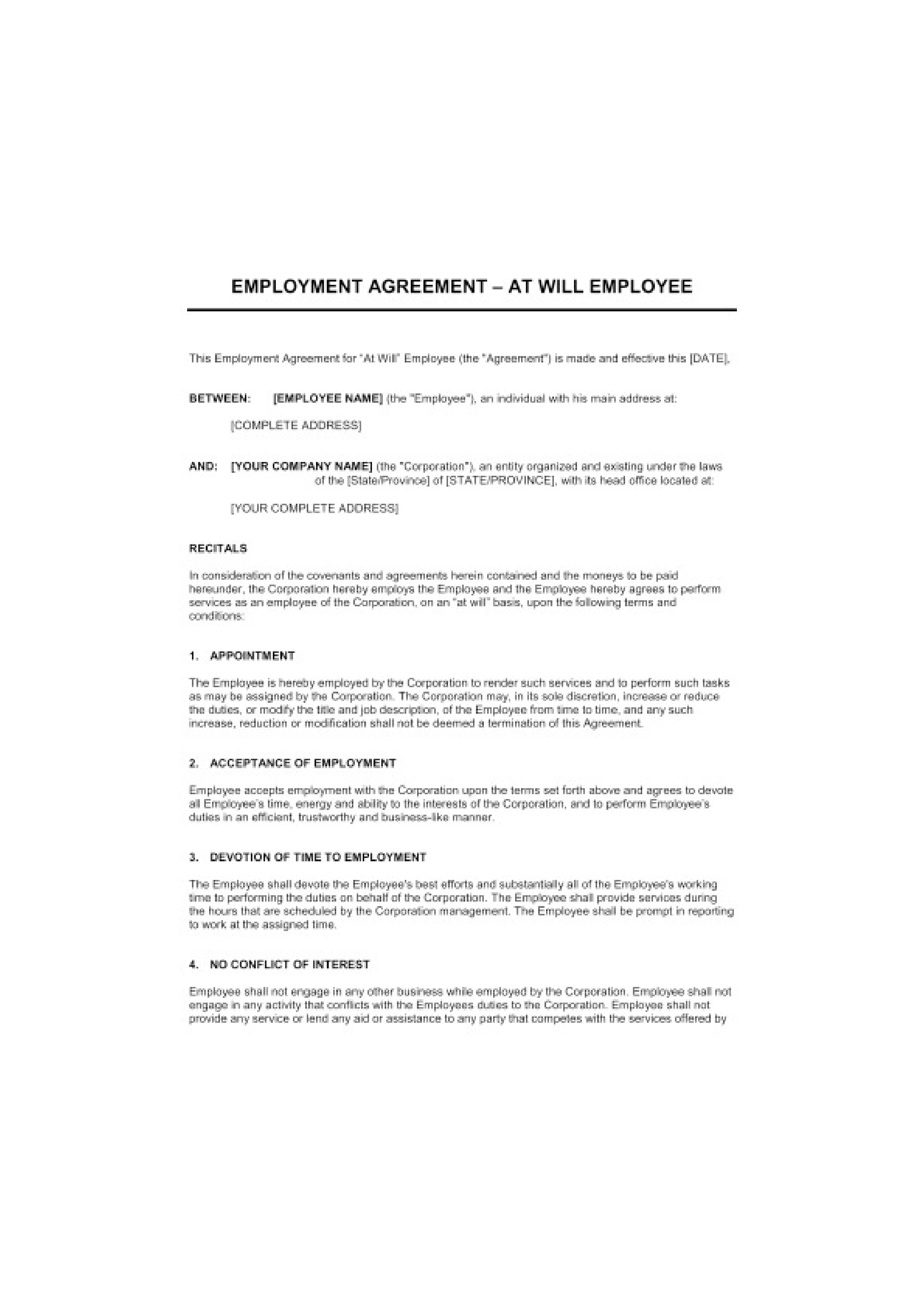 effective employment agreements bakery template