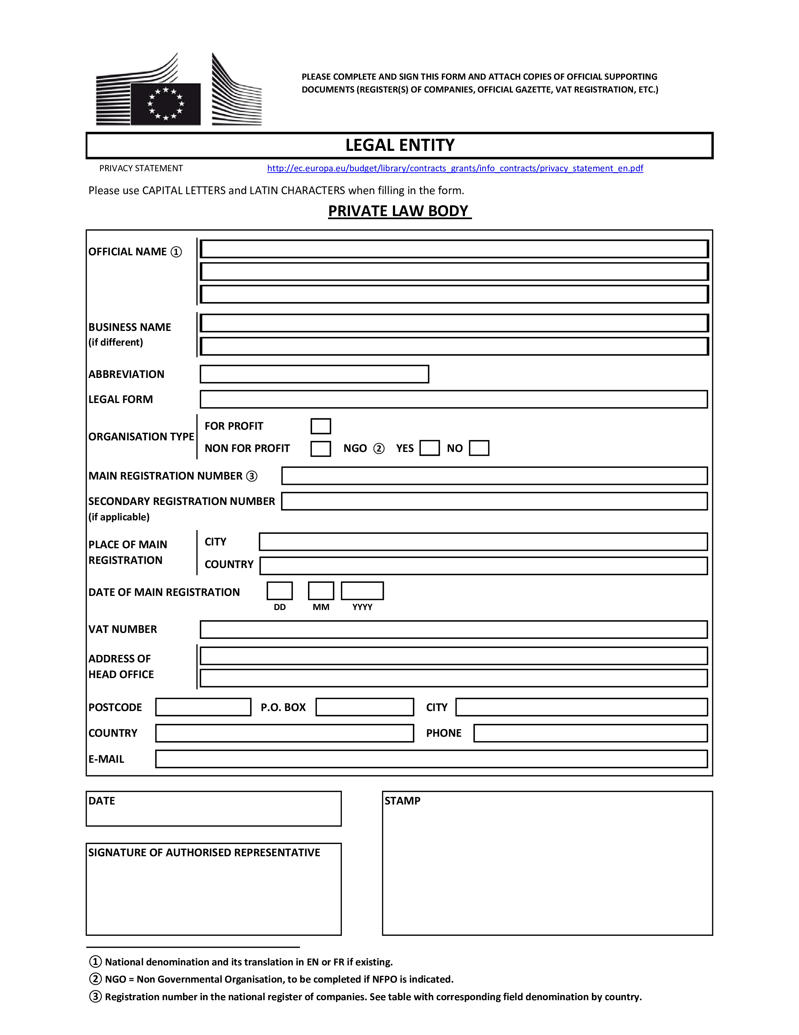 legal entity form template